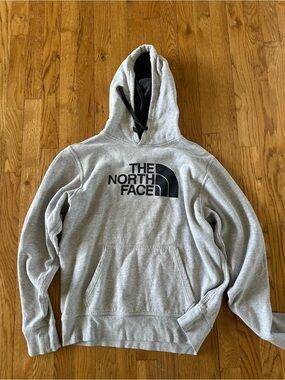 The North Face Light Gray Pullover Hoodie with Black Logo